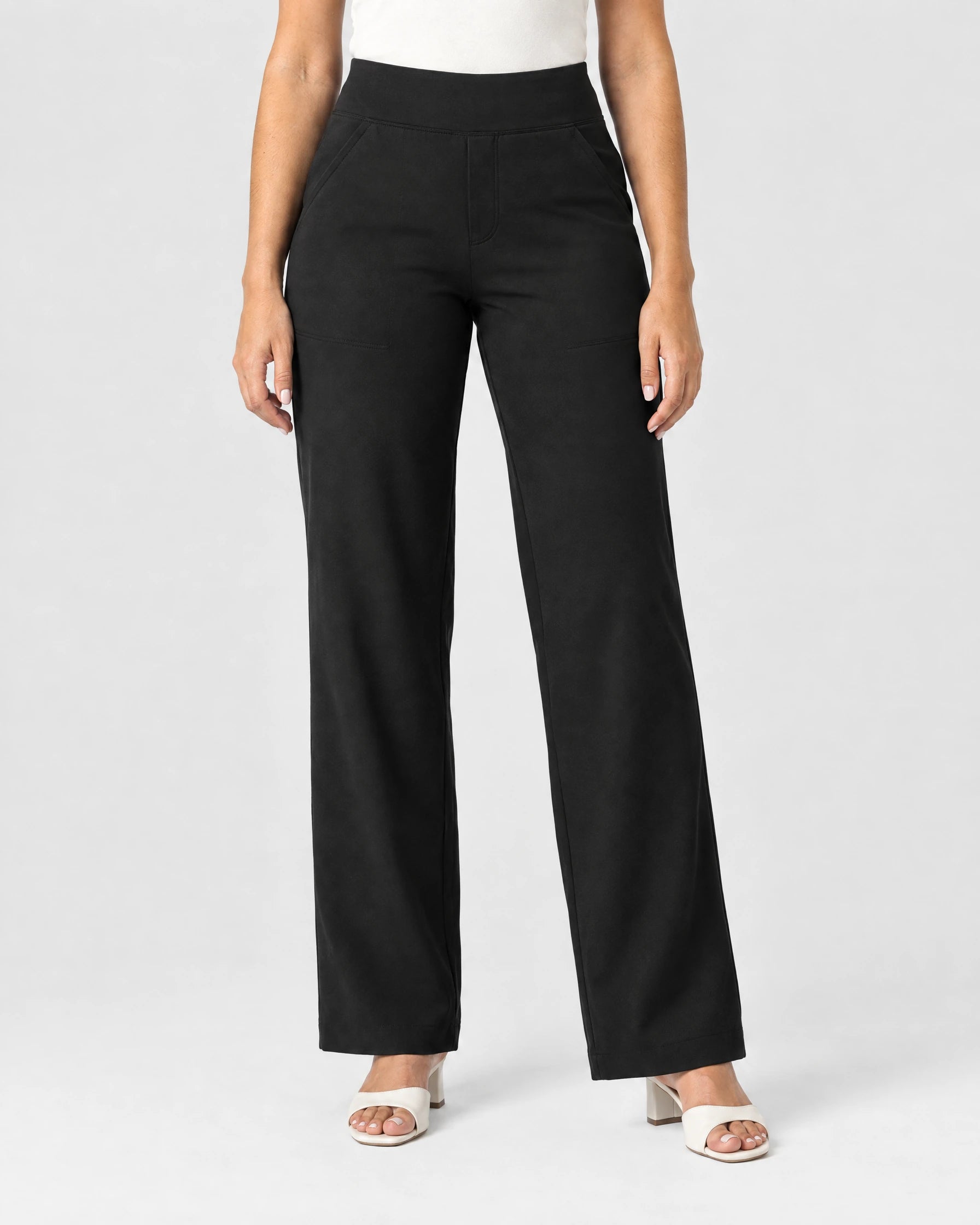 CURVD black long pants, closer front view