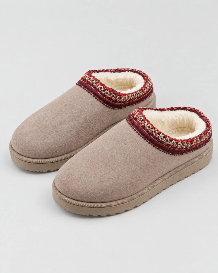 CURVD Cozy Suede-Look Slippers in Soft Taupe