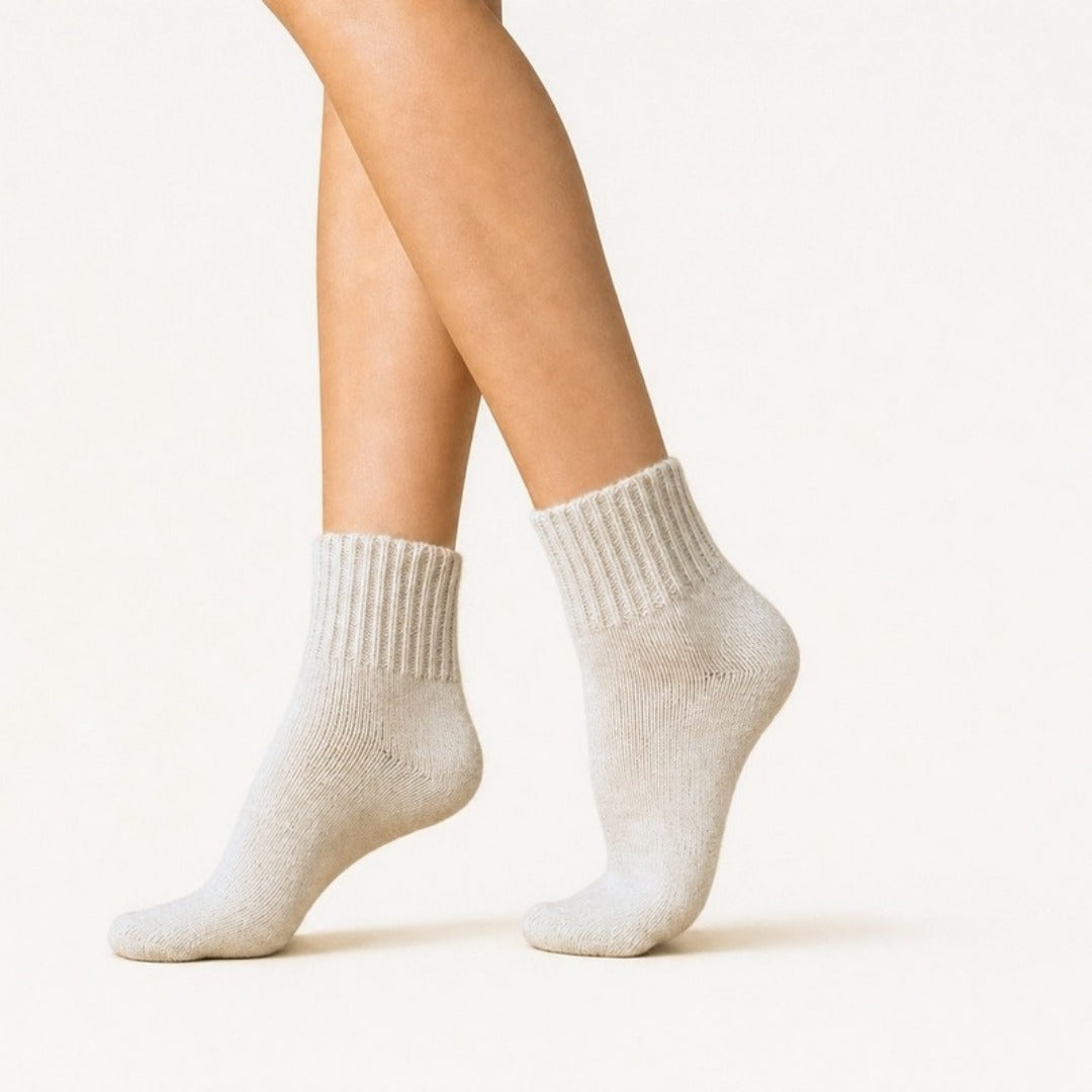 CURVD Cozy Fall Slouch Socks in Cream, worn to show the fit