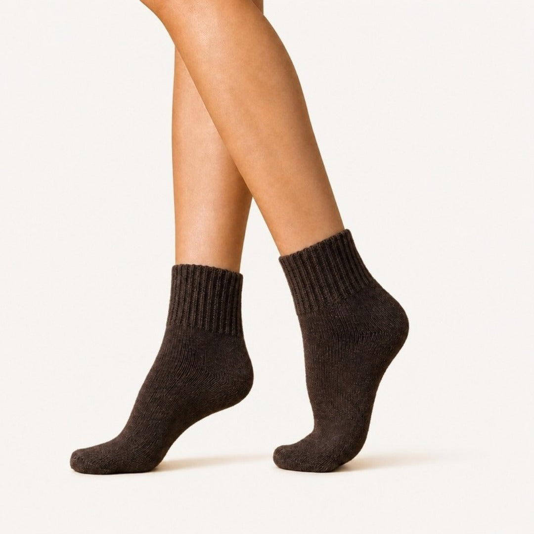 CURVD Cozy Fall Slouch Socks in Espresso, worn to show the fit