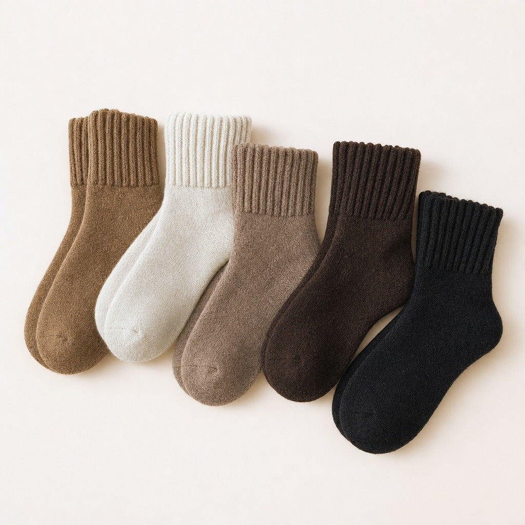 Five neutral sock colors: Cream, Camel, Taupe, Espresso and Black