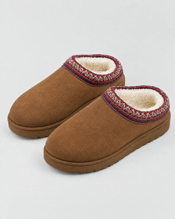 CURVD Cozy Suede-Look Slippers in Chestnut Brown